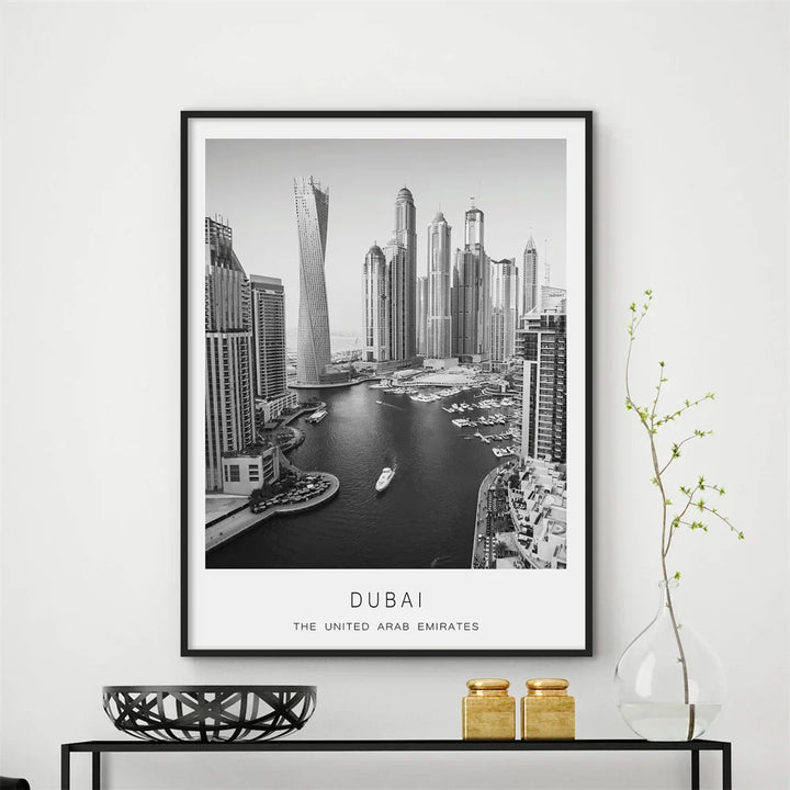 Dubai Skyline Poster International Travel Wall Art Fine Art Canvas Print Black White Pictures For Living Room Dining Room Home Office Art Decor | Skanto