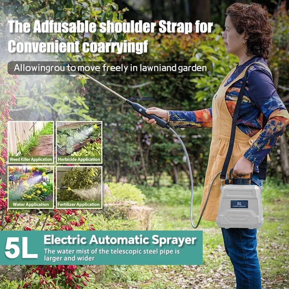 Norvo | SPRAYMATE Pro Batteri Trykksprøyter | 5 L Skulder Sprayflaske | USB Lading & Justerbar Dyse | For Hage, Rengjøring & Ugresskontroll