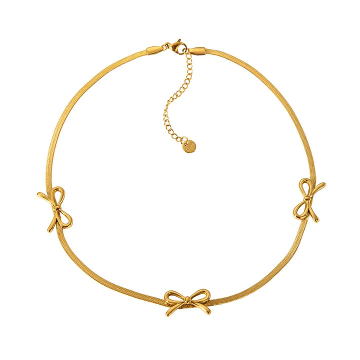 Skanto | 18k Feminine Bow Herringbone & Dainty Pearl Necklace
