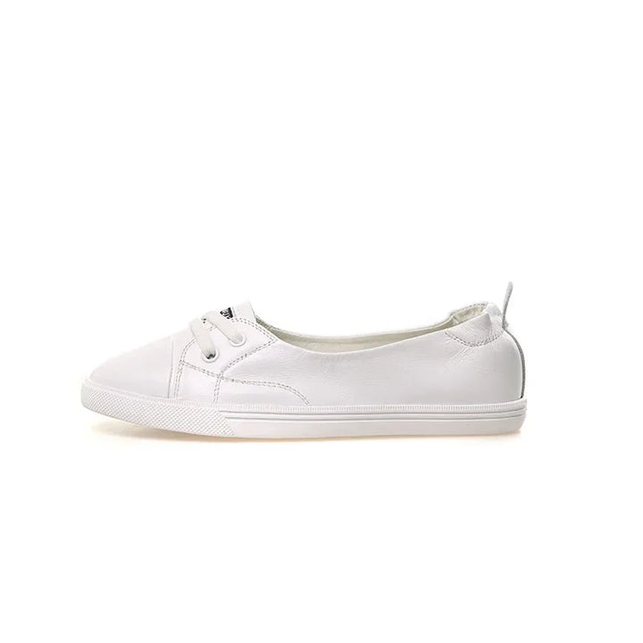 Skanto | 100% Ekte Lær Sko Kvinner Flate Casual Sko Myk Ku skinn Hvite Flats