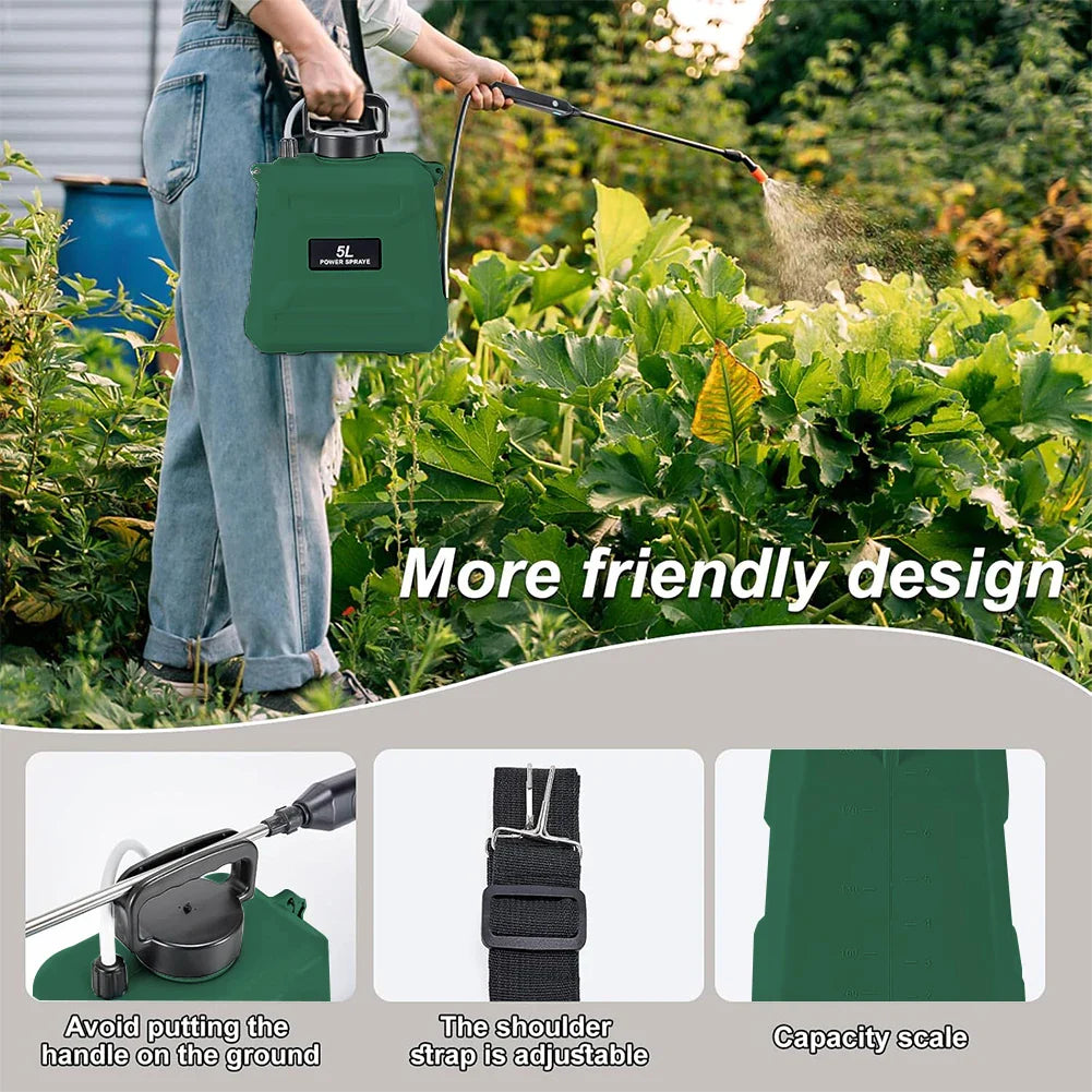 Norvo | SPRAYMATE Pro Batteri Trykksprøyter | 5 L Skulder Sprayflaske | USB Lading & Justerbar Dyse | For Hage, Rengjøring & Ugresskontroll