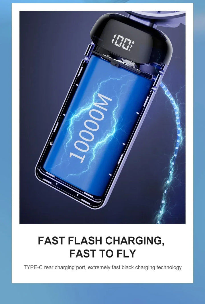 5000mAh Håndholdt Mini Vifte – Trådløs USB Oppladbar Bærbar Vifte med Digital Skjerm, Telefonholder, 5-Hastighets Falt Nakke Hengende Vifte | Skanto