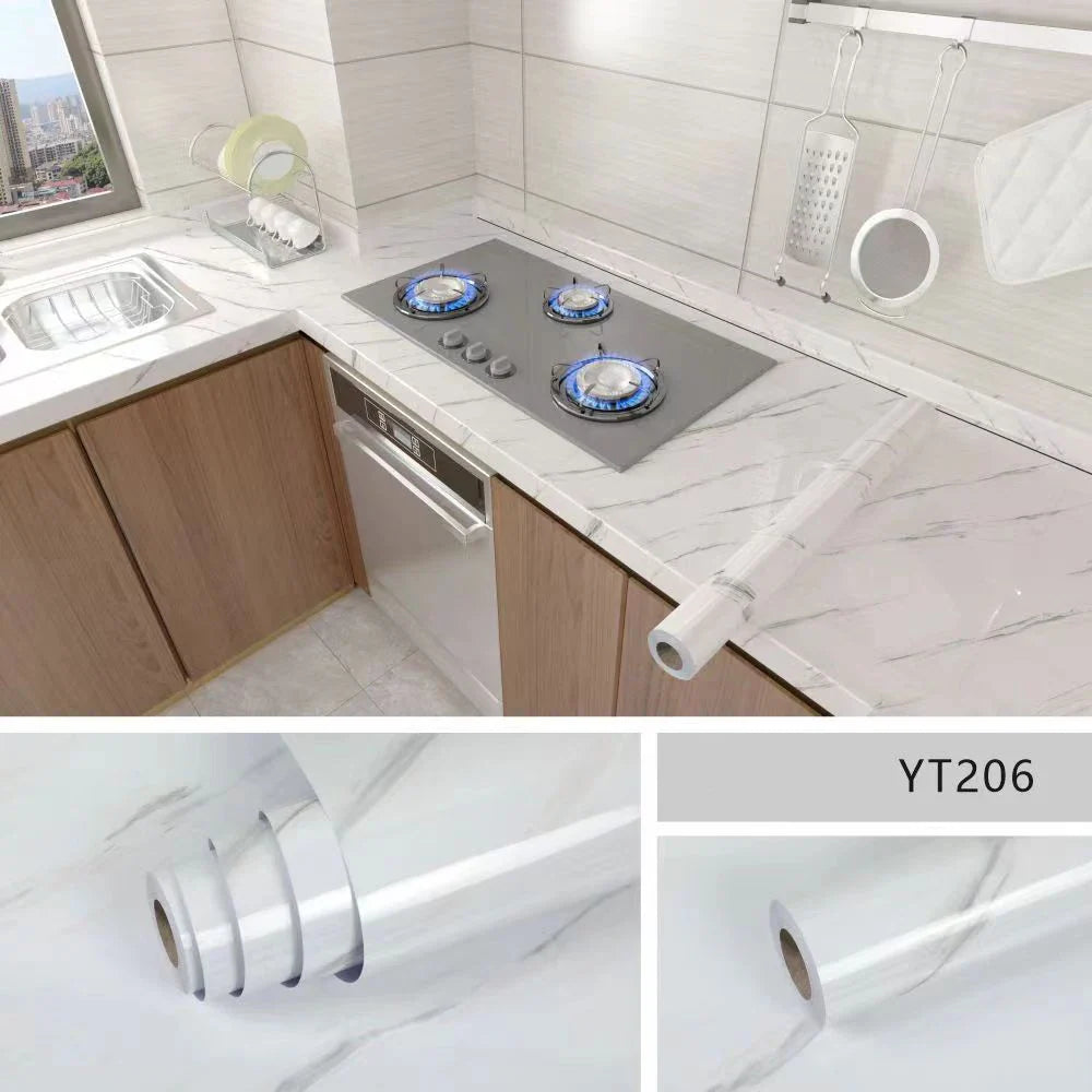 Norvo | Marmor Kjøkken Olje-proof Folie - Selvklebende vanntett Tapet for Komfyr, Benkeplate, Skap, Fliser Renovering