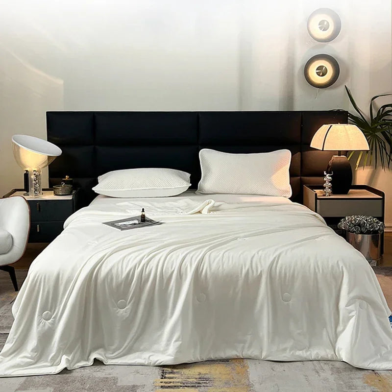 Air Condition Sommer Komforter — Ren Farge Is Silke Kjøleteppe, Lett & Glatt Twin/King Størrelse Quilt | Skanto