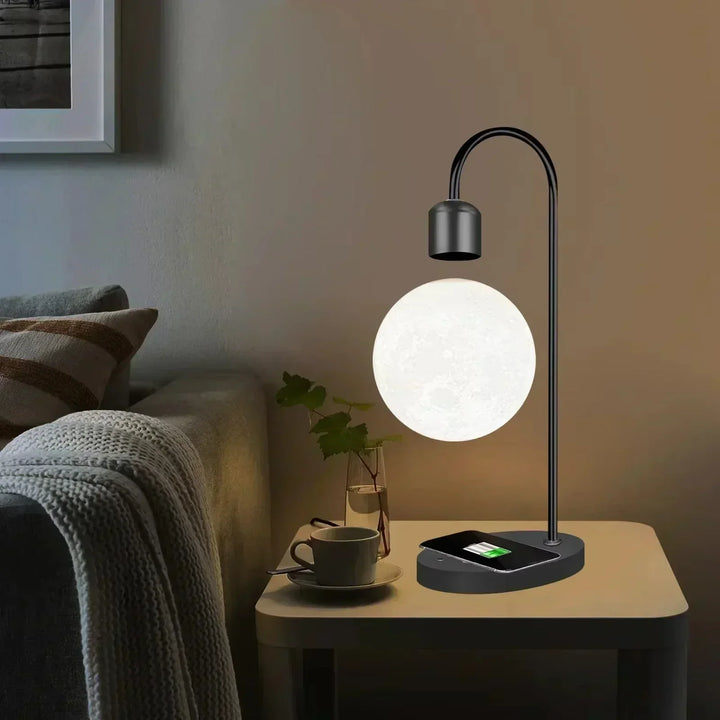 Skanto | LED Måne Lampe med Magnetisk Levitasjon og Trådløs Lading