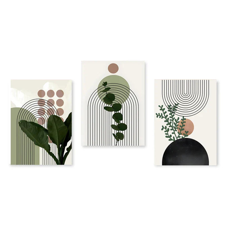 Set of 3 Modern Abstract Bohemian Minimalist Geometric Wall Art Fine Art Canvas Prints Posters Pictures For Living Room Decor | Skanto