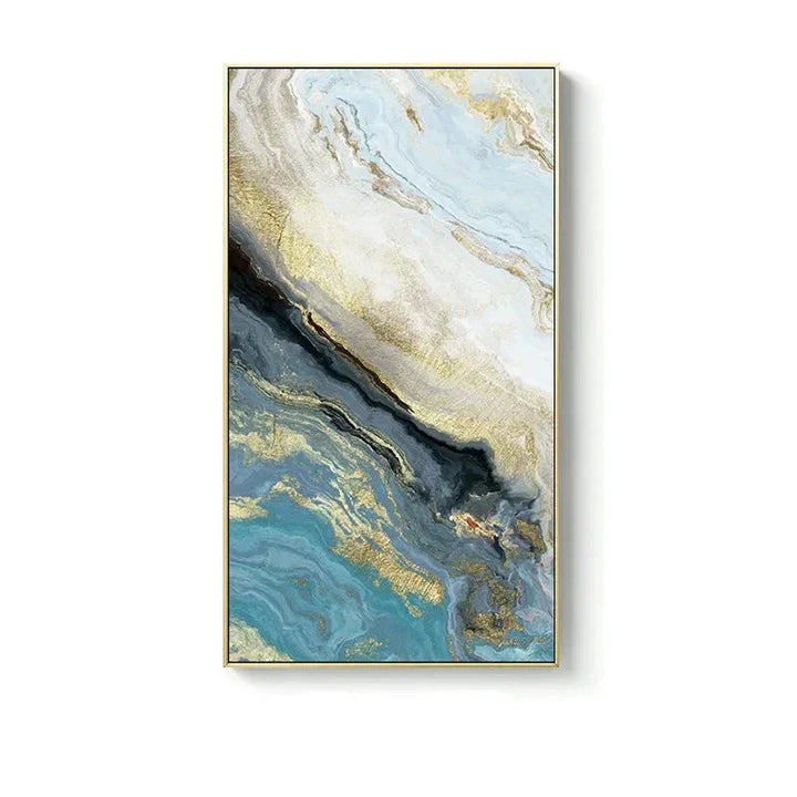 Blue Golden Liquid Marble Essence Wall Art Fine Art Canvas Prints Pictures For Modern Apartment Luxury Living Room Art Decor | Skanto