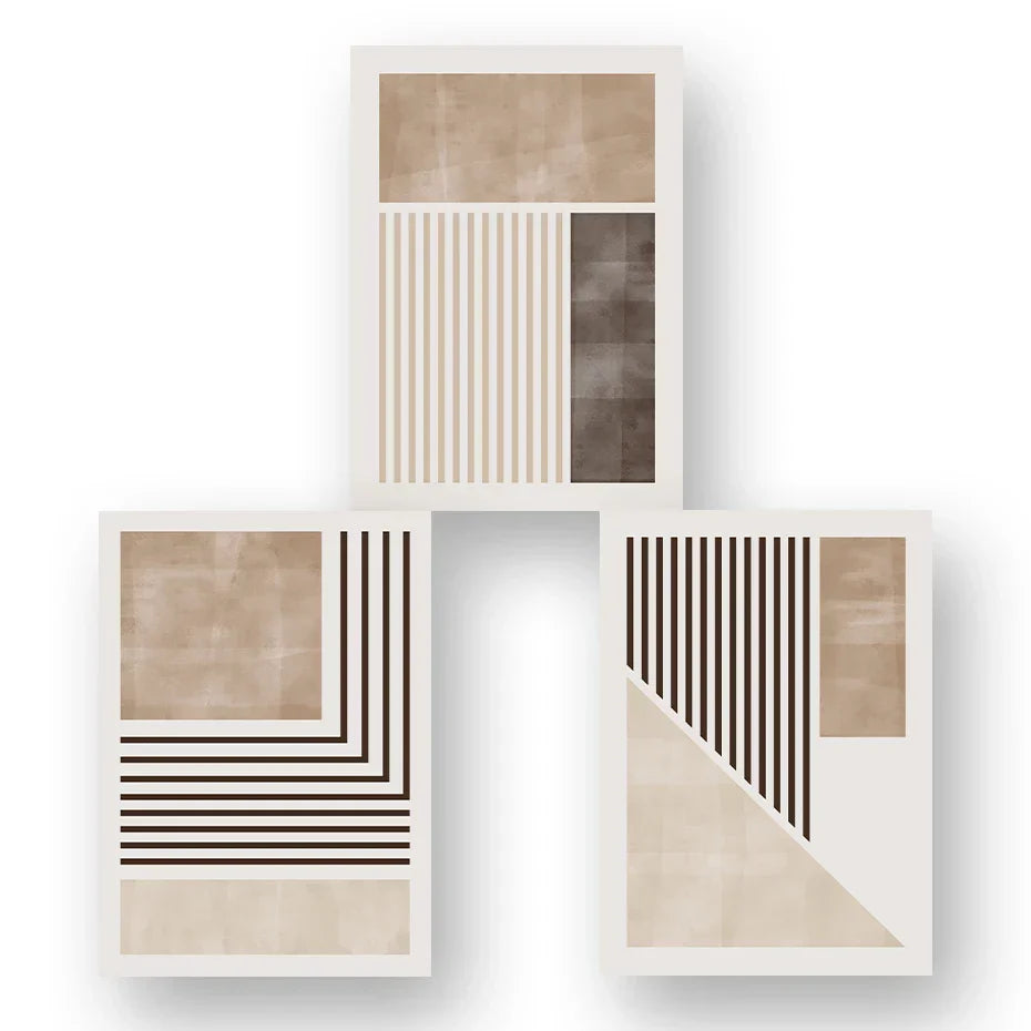 Brown Beige Color Block Geometric Wall Art Fine Art Canvas Prints Abstract Minimalist Pictures for Modern Living Room Bedroom Art Decor | Skanto