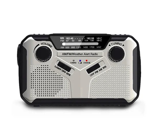 Skanto | Nødradio med sveiv og solcelle – Bærbar dynamoradio med powerbank og LED-lommelykt
