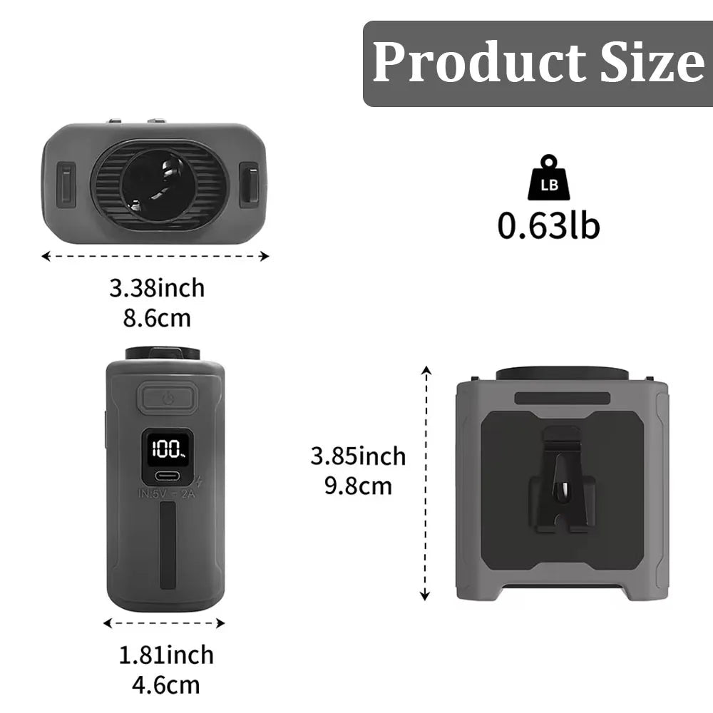 10000mAh Livstikkontaktvifte med Power Bank – Bærbar Håndfri Oppladbar Vifte | 5-Hastigheters Kjøling, Batteri Visning, USB Lading, Utendørs Bærbar Vifte | Skanto