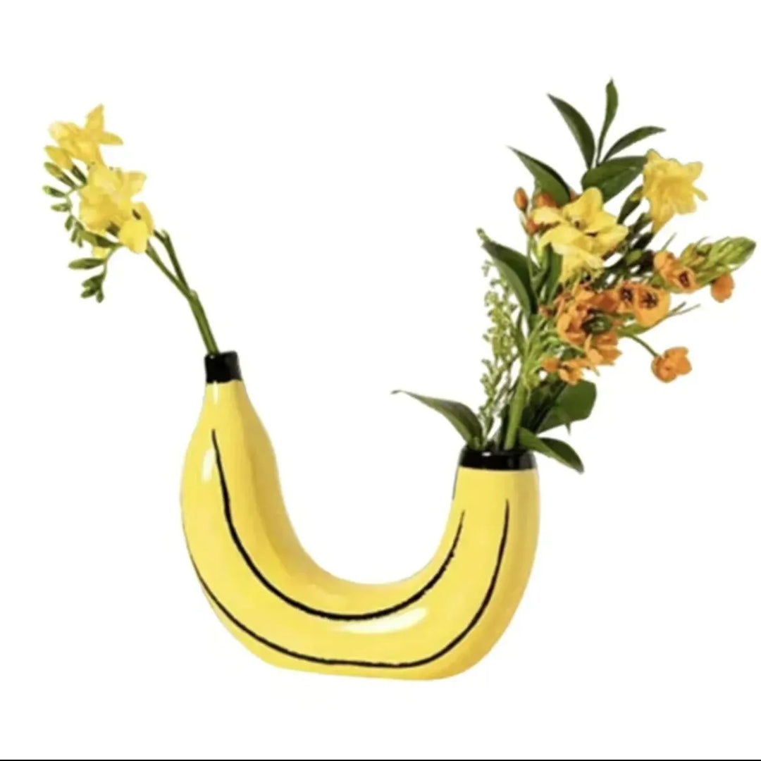 Skanto | Banan vase, blomster vase laget av harpiks, søt bananform, dekorativ bordvase for blomsterarrangementer, stue, soverom, hjemmedekorasjon