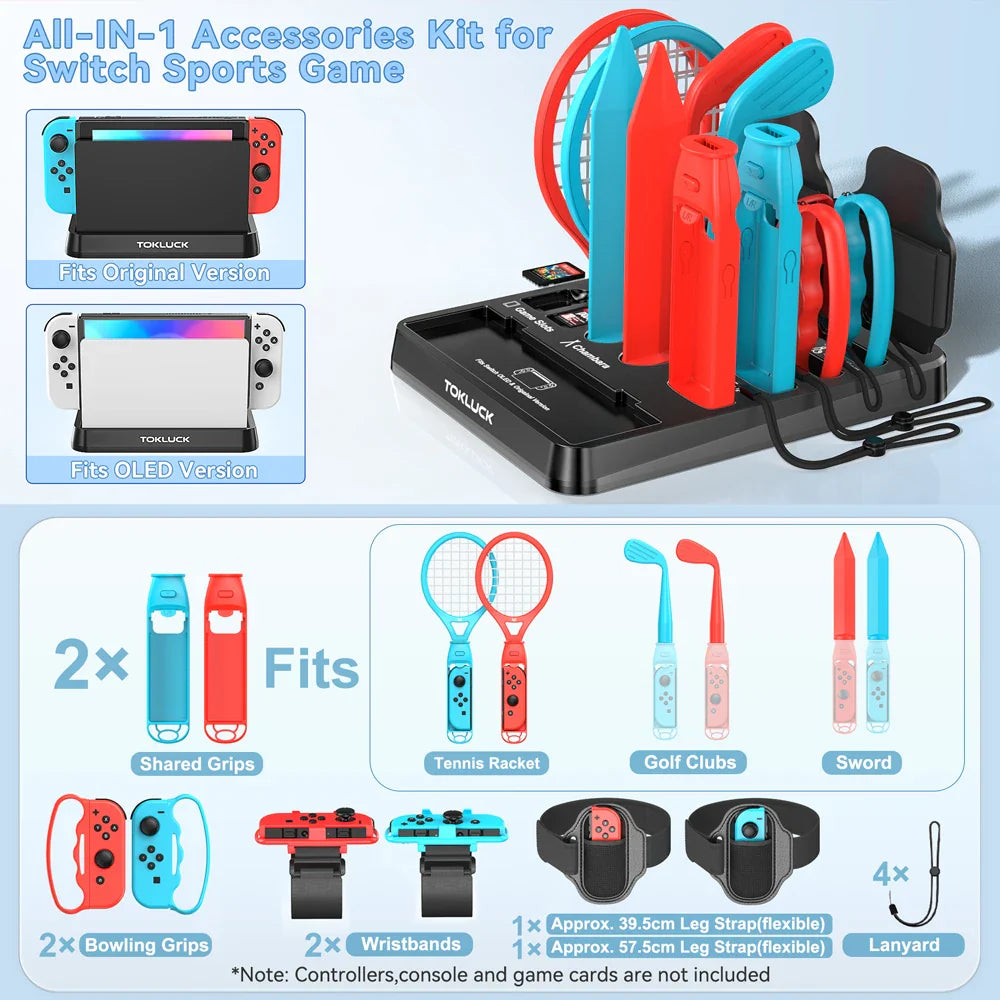 Norvo | Alt-i-ett Sports Spill Tilbehør Kit for Switch/Switch Lagringsstativ Sett