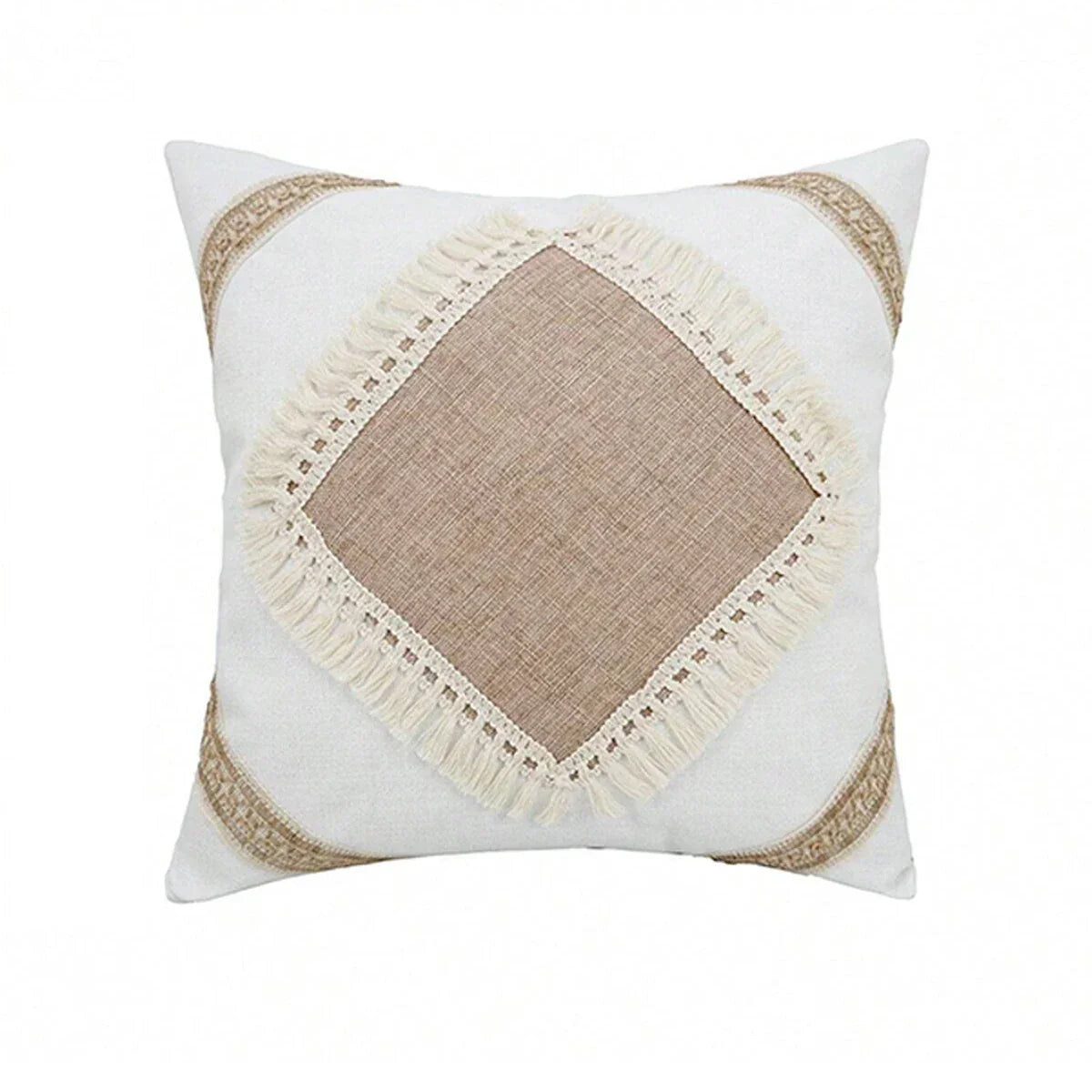 Beige Putetrekk med Geometrisk Mønster i Boho Stil – Dekorativ Sofa Putetrekk for Stue og Soverom, Koselig Hjem Deko