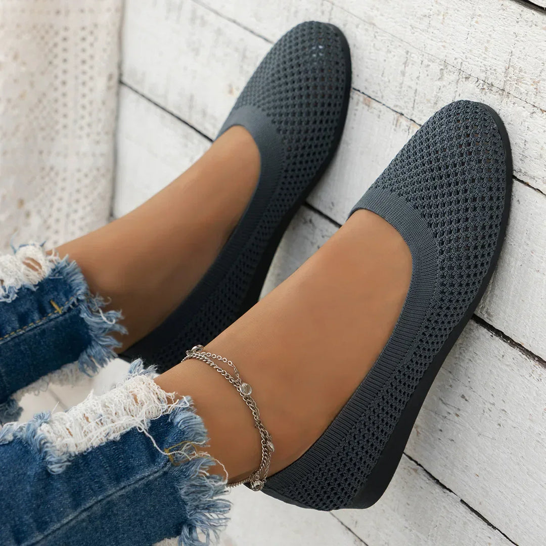 Skanto | Kvinner Rundtå Flat Sko Solid Farge Strikket Tøfler Casual Pustende Ballett Flats Kvinner Flat Sko Loafers Kvinner