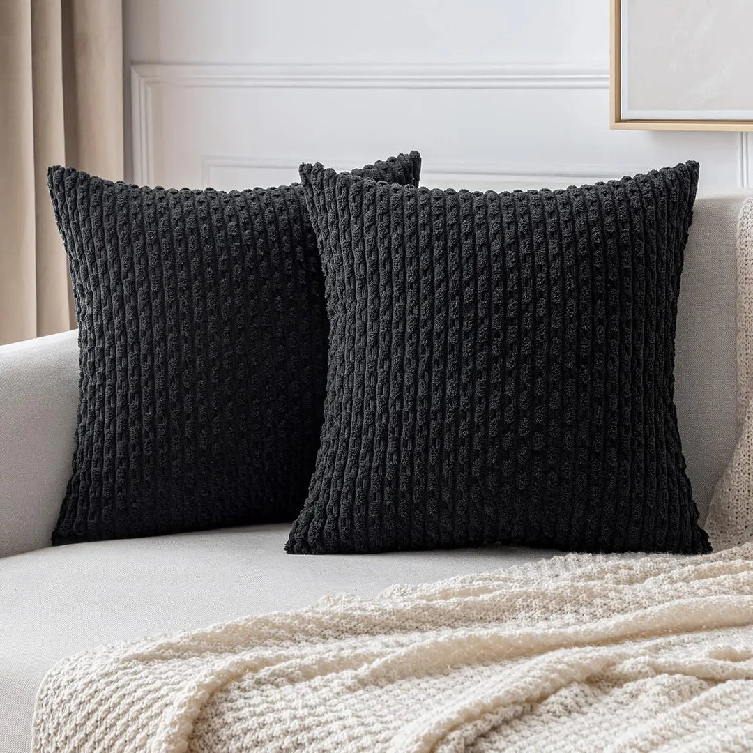 Skanto | Myk Ribbete Fløyels Pyntepute med Striper i Boho Stil for Sofa og Seng