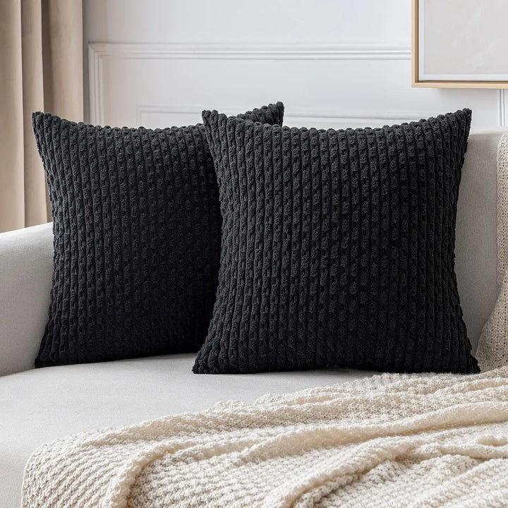 Skanto | Myk Ribbete Fløyels Pyntepute med Striper i Boho Stil for Sofa og Seng