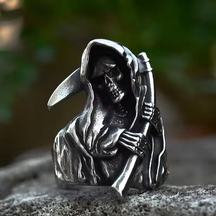 Skanto | Grim Reaper Hodeskalle Ring for Menn, Rustfritt Stål Punk Biker Smykker