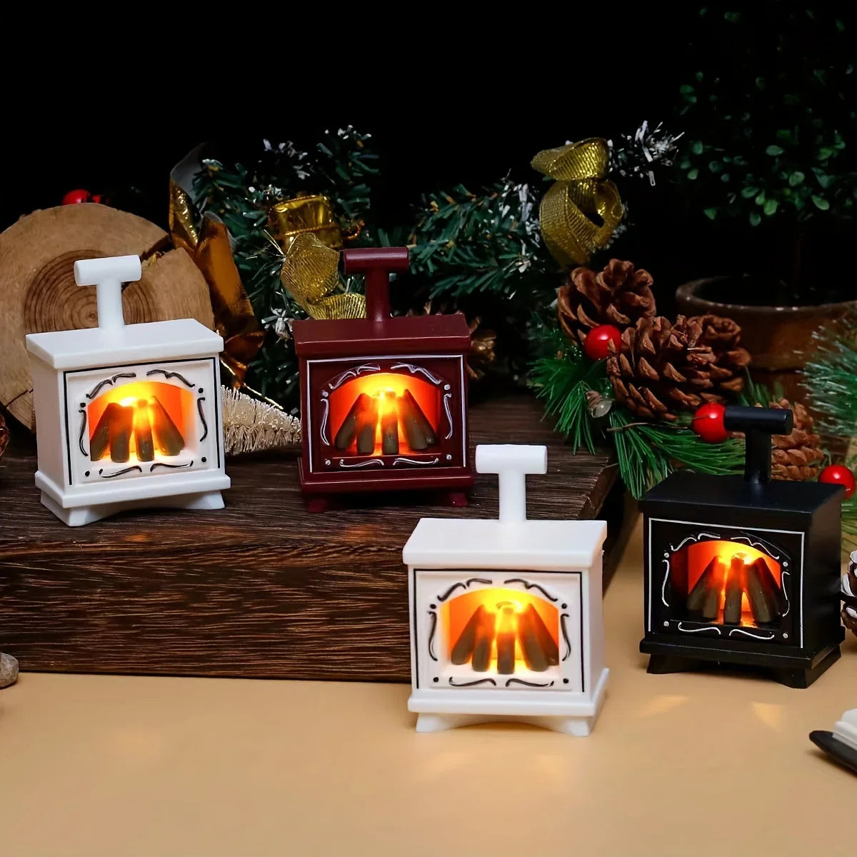 Norvo | Minoria Dukkehus Peis Miniature | Med Lyskildeffekt | 1:12 Skala | Jul & Hjemmedekor | 7 × 4.9 cm