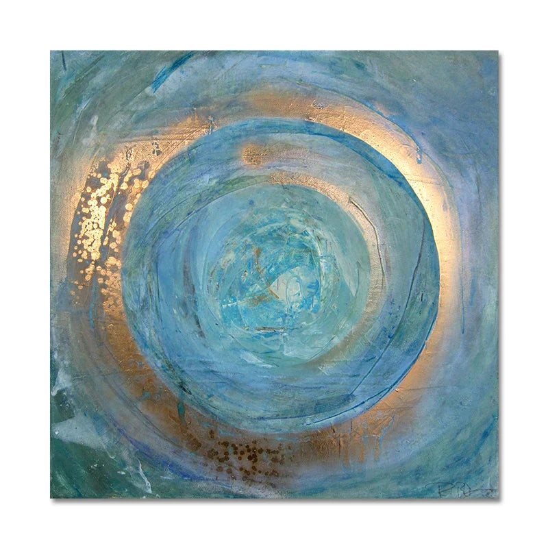Blue Golden Swirl Circle Wall Art Fine Art Canvas Prints Square Abstract Pictures for Living Room Bedroom Home Office Art Decor | Skanto