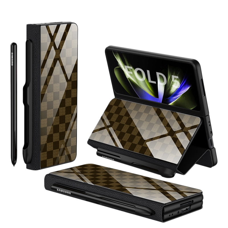 Norvo | Støtbestandig Rustningssak Glassdeksler Stativ Sett Inn Kort Lærsak for Samsung Galaxy Z Fold 5/4