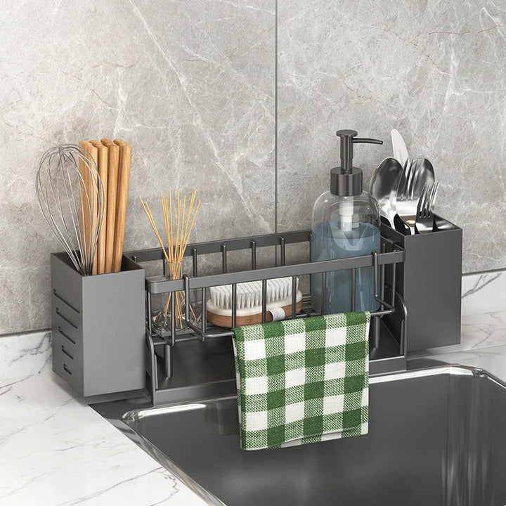 Skanto | Ordinaqua Vask Organisator Hylle | Selvdrenasje | Holder for Svamp, Såpe & Klut | Utvidbar & Hygienisk | ABS Plast