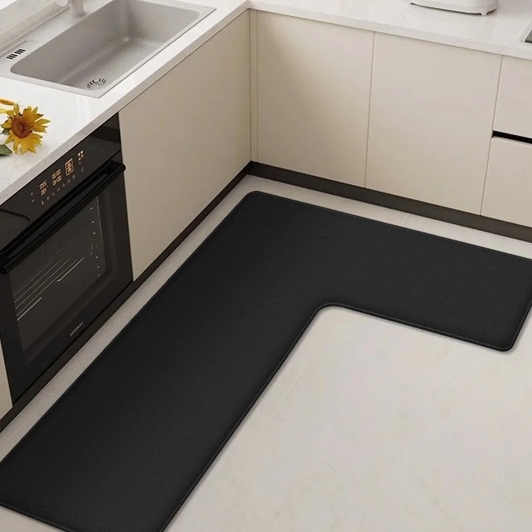 Skanto | CleanLuxe Kjøkkenteppe | L-formet & Tykk | Rutsjebeskyttet, Oljeabsorberende & Skittavvisende | Myk Flanell for Mer Komfort
