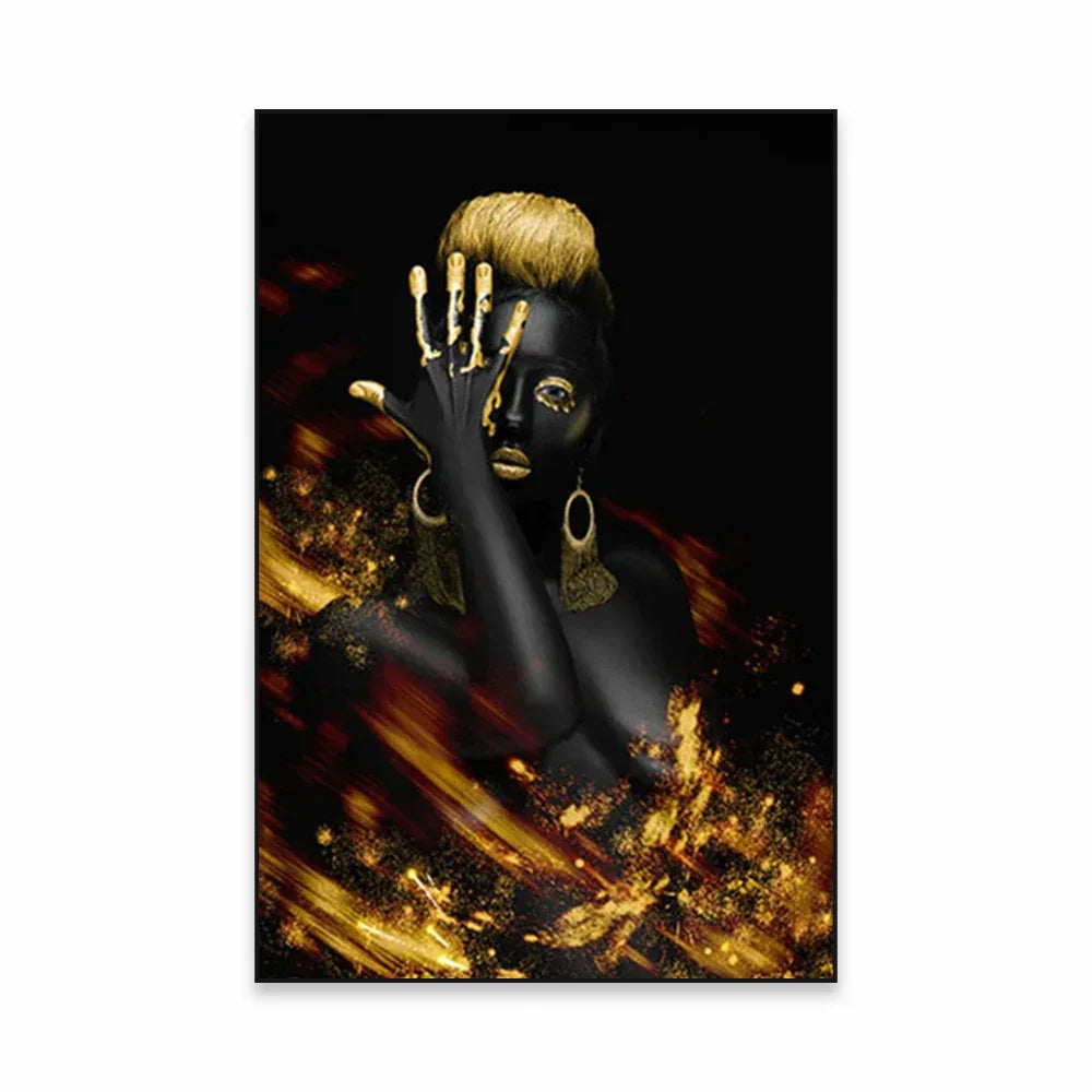 Golden Girl Fashion Wall Art Fine Art Canvas Prints Modern Abstract Portrait Pictures For Living Room Bedroom Boutique Lounge Art Decor | Skanto