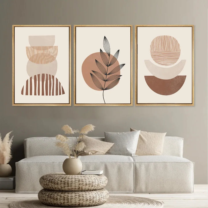 Set of 3 Modern Abstract Bohemian Minimalist Geometric Wall Art Fine Art Canvas Prints Posters Pictures For Living Room Decor | Skanto