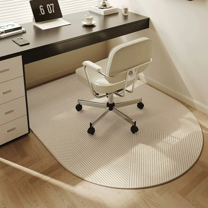Skanto | Rund Kontorstolmatte 100cm – Beige Stripete Sklisikker Teppebeskytter