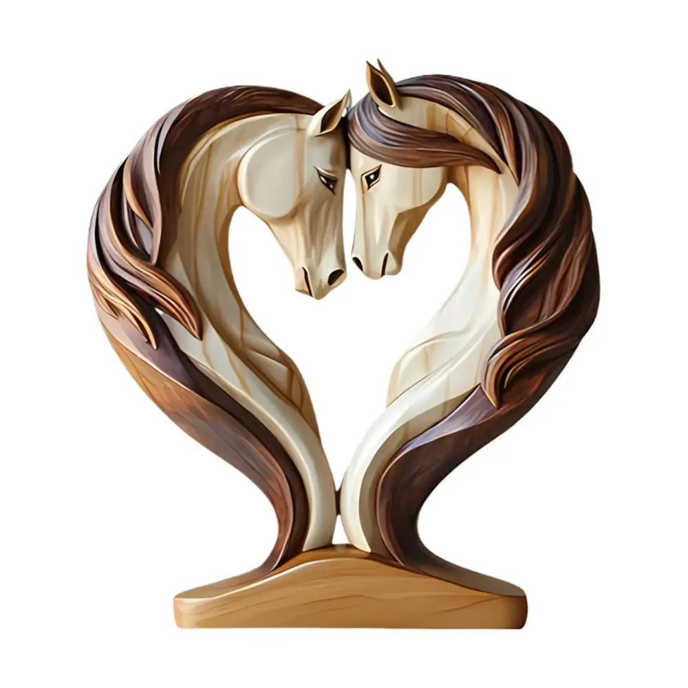 Skanto | Equora Hesteskulptur | Hesteskulptur Tre | 2D Design i Omfavningsposisjon | Dekorasjon for Stue, Kontor & Barnerom