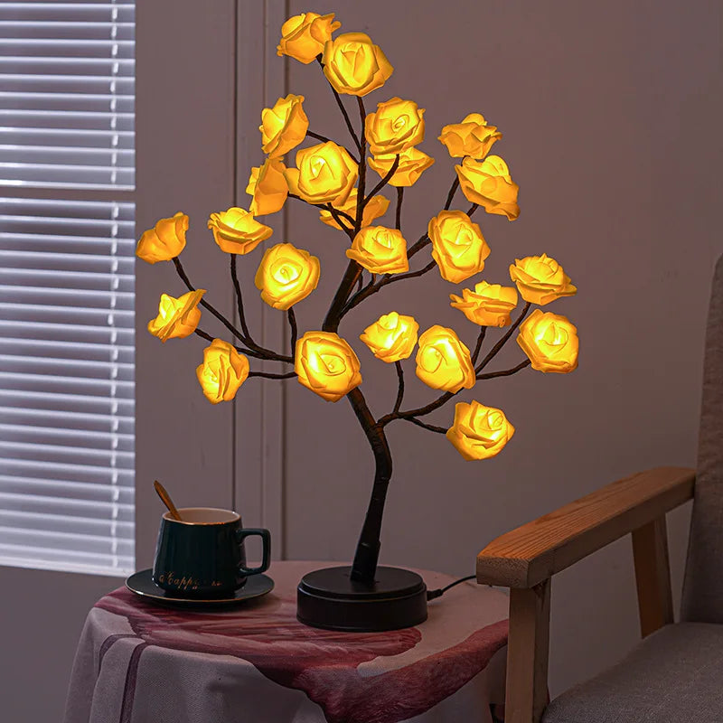 Norvo | RGB Rose Flower Tree Lights 24LED USB Batteri Bordlampe Fairy Natt Lys Hjem Fest Jul Bryllup Soveroms Dekorasjon Gave