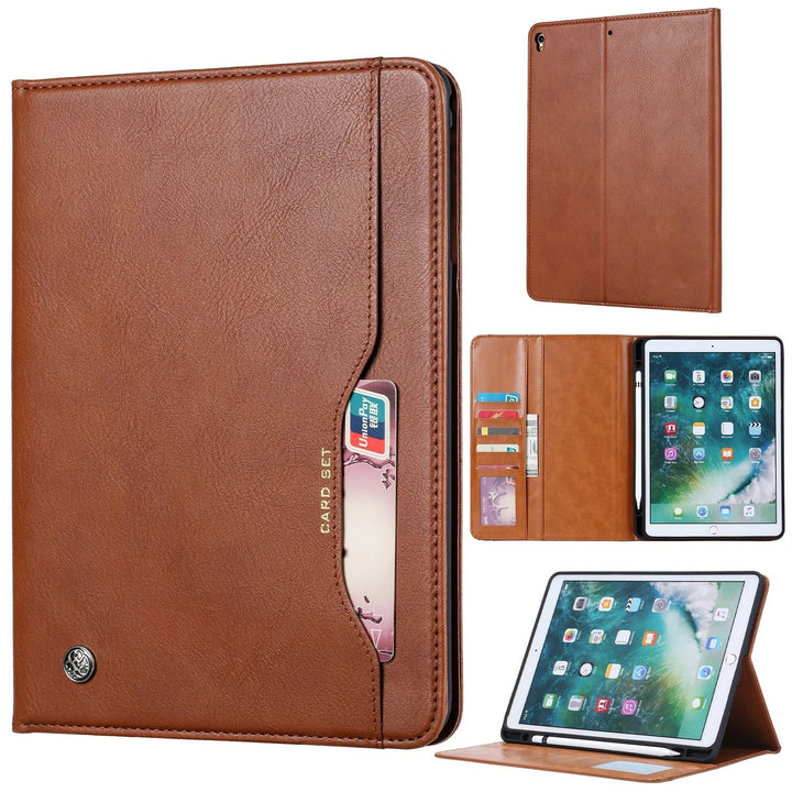 Skanto | Lær Flip Case for iPad 9.7 (2017-2018), 10.2 (7. / 8. generasjon), Air 2/3/4, Pro 9.7/10.5/11 - Vanntett, Støtsikker, Forretnings Tablet Case