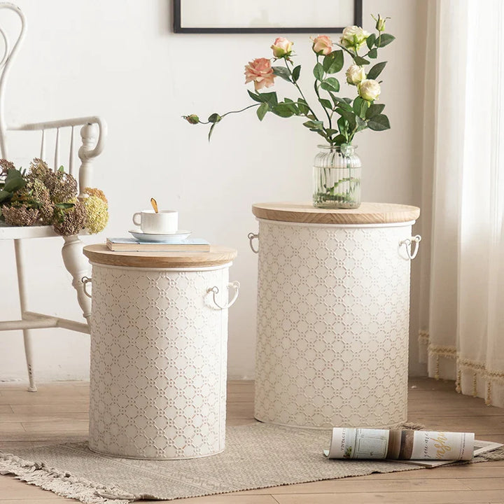 Skanto | Fransk Sidebord laget av Jern med Oppbevaringskurv Plassbesparende Design