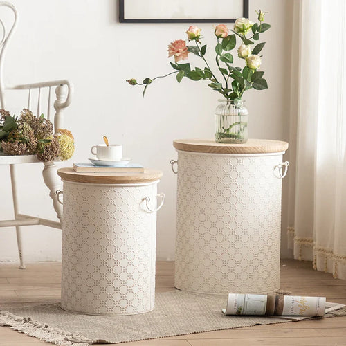 Skanto | Fransk Sidebord laget av Jern med Oppbevaringskurv Plassbesparende Design