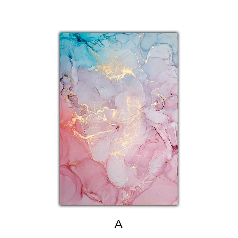 Colorful Shades of Pink Blue Jade Fluid Marble Print Wall Art Fine Art Canvas Prints Pictures for Living Room Bedroom Hotel Lounge Art Decor | Skanto