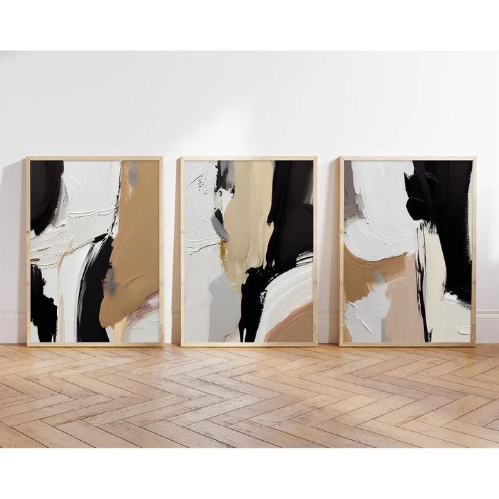Earthen Contours Abstract Monochrome Fusion Canvas Print Wall Art Pictures For Modern Living Room Bedroom Home Office Decor | Skanto