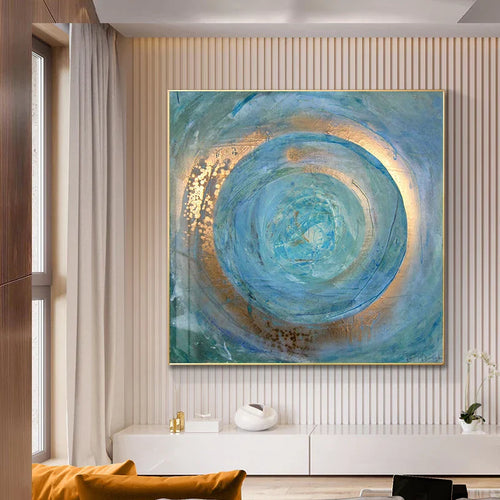 Blue Golden Swirl Circle Wall Art Fine Art Canvas Prints Square Abstract Pictures for Living Room Bedroom Home Office Art Decor | Skanto
