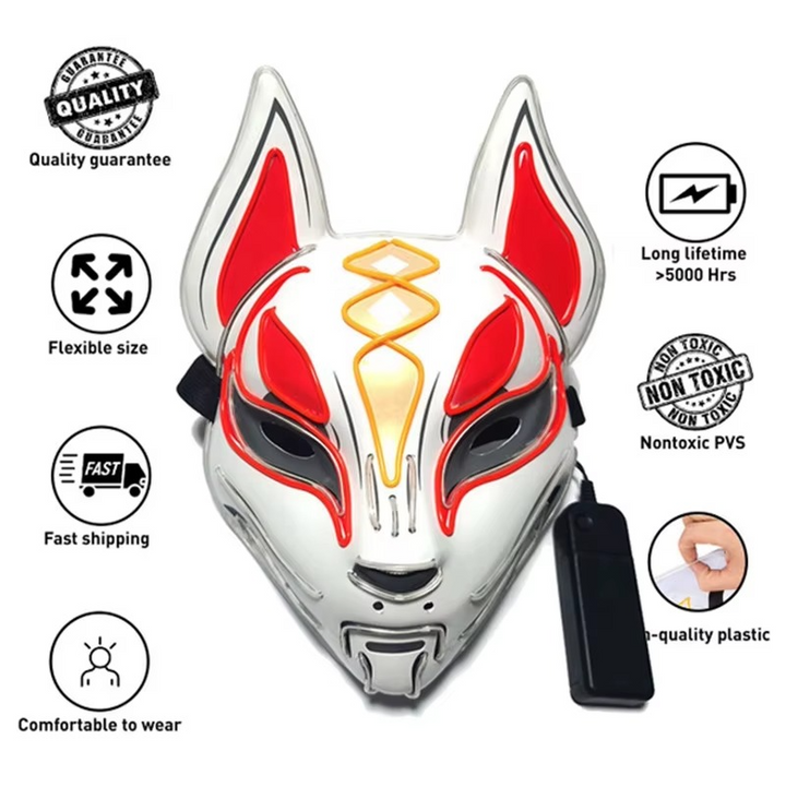 Skanto | Luminous LED Full Face Fox Maske for Halloween & Cosplay