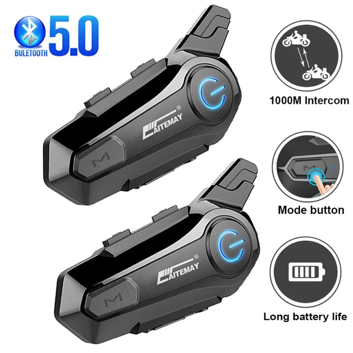 Skanto | Bluetooth Motorsykkel Hjelm Intercom Headset med 1000m Rekkevidde & IPX6 Vanntett – RoadComm