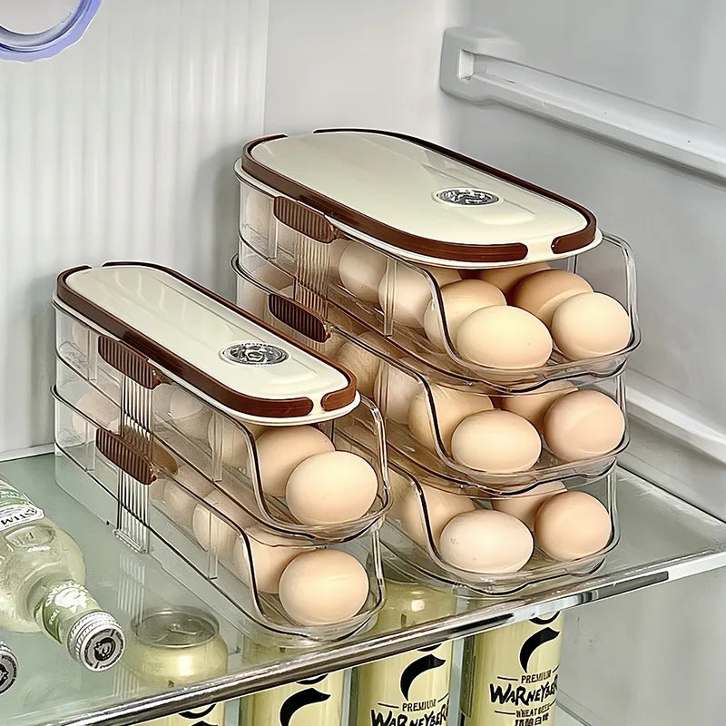 Norvo | RollEgg Max | Automatisk Eggeholder for Kjøleskapet | Stablebar Eggorganisator laget av Klar Plast