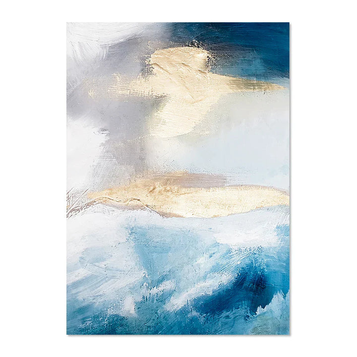 Serene Seascape Wall Art Abstract Ocean Waves With Gold Accents Fine Art Canvas Print Pictures For Living Room Bedroom Nordic Home Decor | Skanto