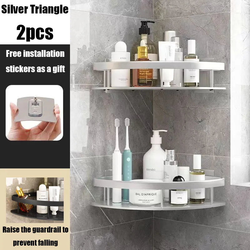 Norvo | AquaSpace Pro | Hjørnedusjhyller uten boring | Aluminium | Rustfritt og belastningsdyktig | Badehylle i svart, hvit, sølv eller svart-gull