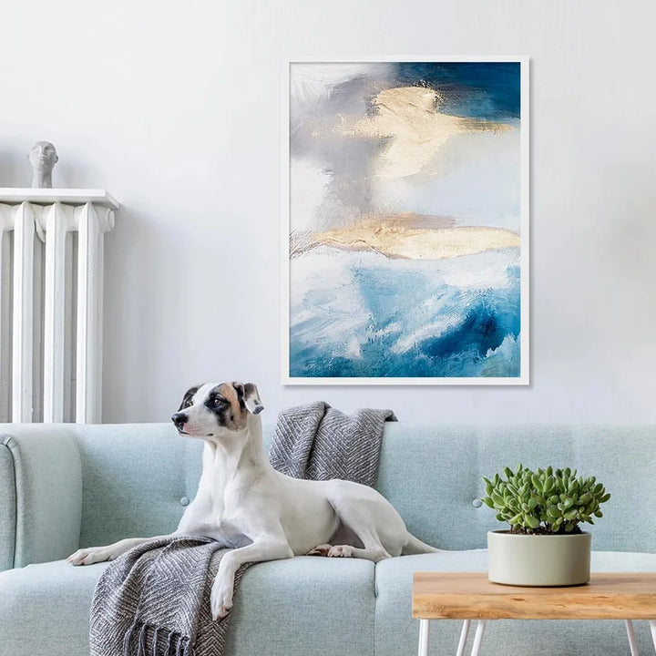 Serene Seascape Wall Art Abstract Ocean Waves With Gold Accents Fine Art Canvas Print Pictures For Living Room Bedroom Nordic Home Decor | Skanto