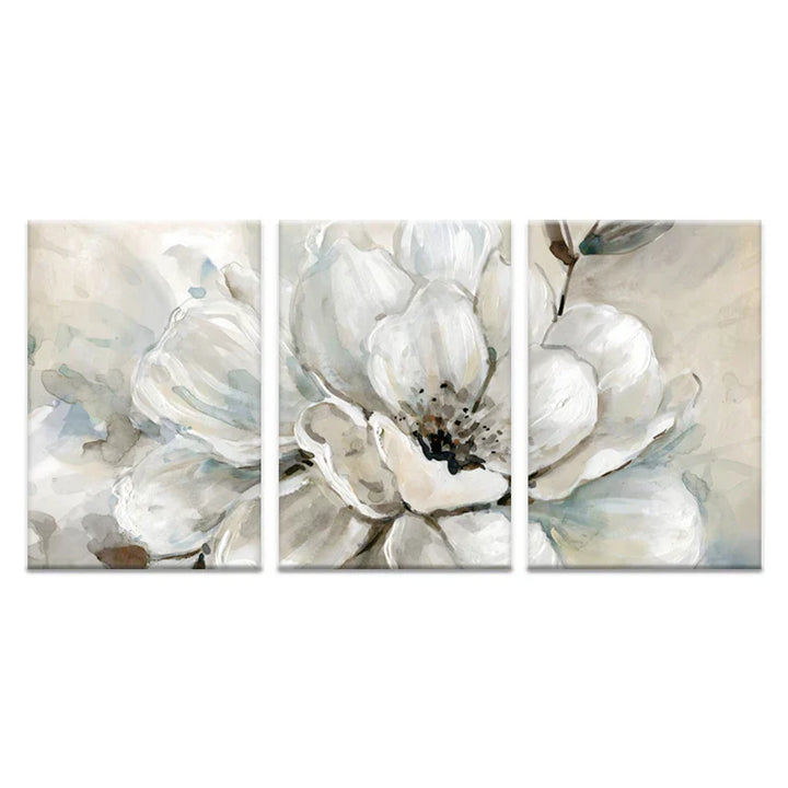 Large Beige White Floral Wall Art Fine Art Canvas Prints Modern Botanical Pictures for Living Room Dining Room Bedroom Art Decor | Skanto