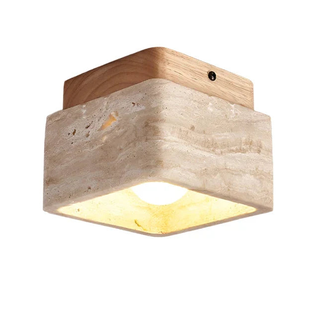 Skanto | Firkantet Travertin & Tre LED Taklampe