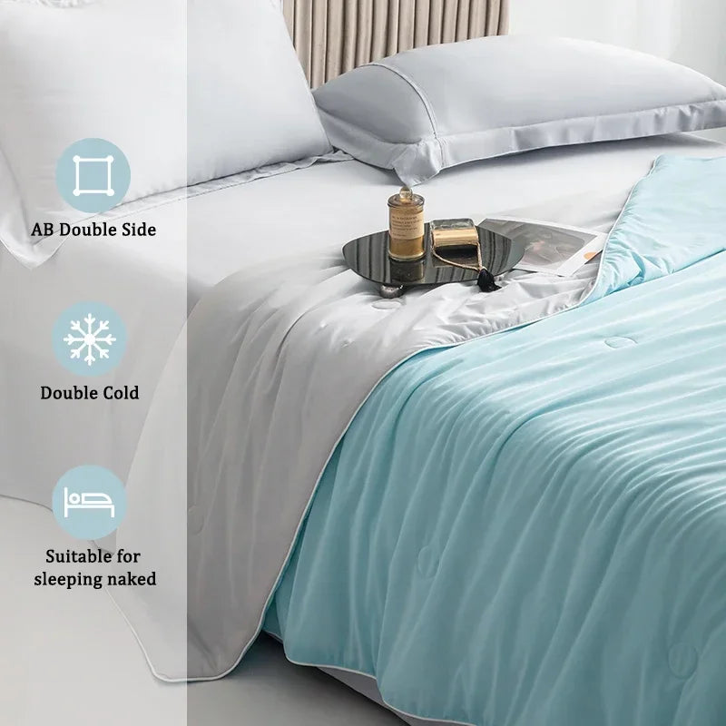 Air Condition Sommer Komforter — Ren Farge Is Silke Kjøleteppe, Lett & Glatt Twin/King Størrelse Quilt | Skanto