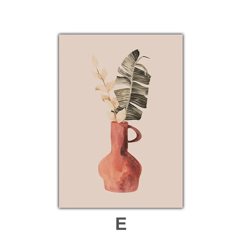 Minimalist Watercolor Cactus Potted Plant Green Leaves Wall Art Fine Art Canvas Prints Pictures for Dining Room Living Room Art Decor | Skanto