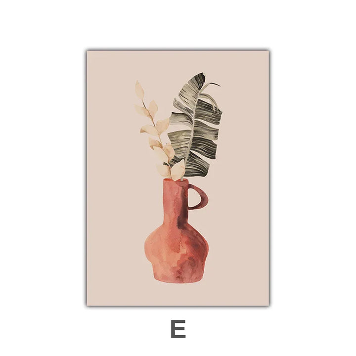Minimalist Watercolor Cactus Potted Plant Green Leaves Wall Art Fine Art Canvas Prints Pictures for Dining Room Living Room Art Decor | Skanto