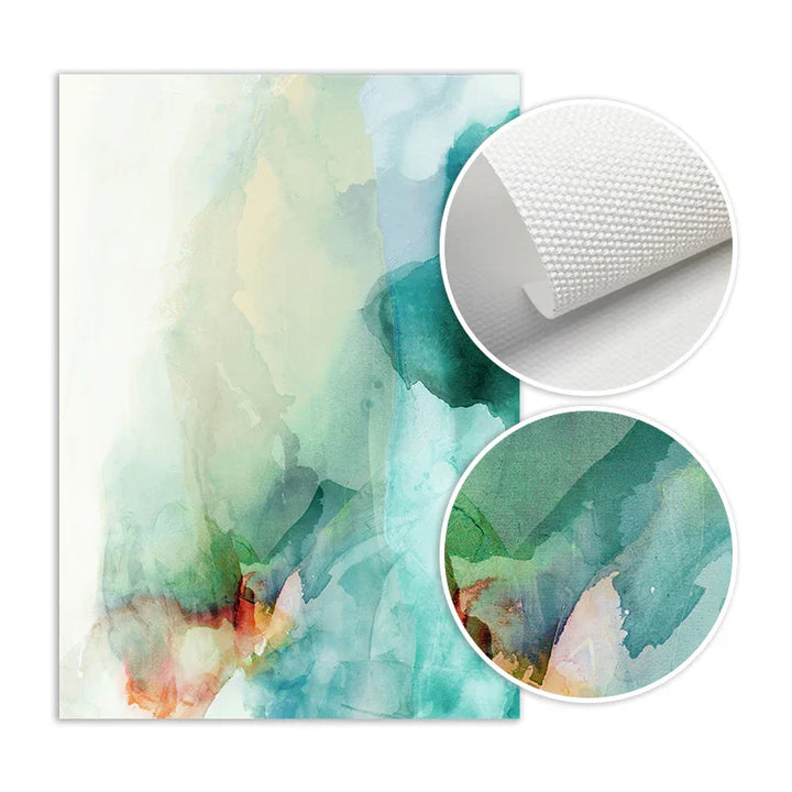 Ethereal Whispers Teal Emerald Aquamarine Abstract Wall Art Fine Art Canvas Prints Nordic Images for Modern Apartment Living Room Decor | Skanto