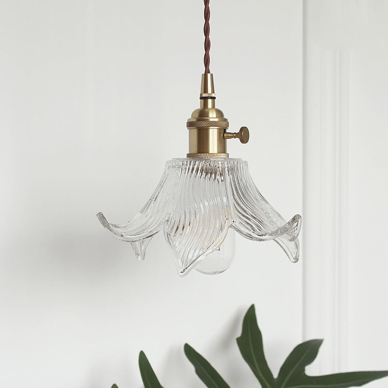 Skanto | Moderne Kreativ Floral Messing-Glass 1-Lyskilde Pendellampe for Stuen